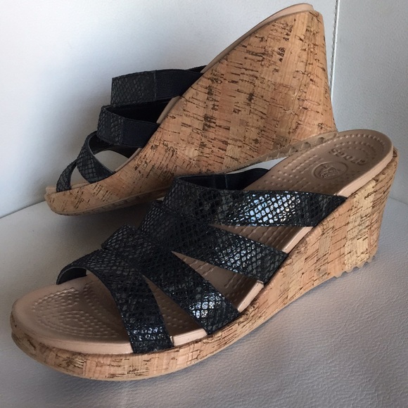 crocs cork wedge sandals
